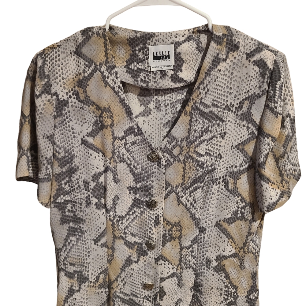 Vintage Leslie Fay Snakeskin Button Down Dress - Picture 5 of 5